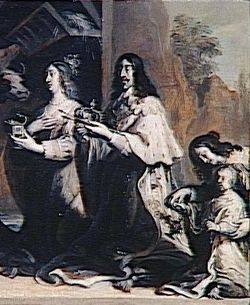 Louis XIII Anne d'Autriche et le dauphin Louis XIV faisant des offrandes à la Vierge Marie (extrait)